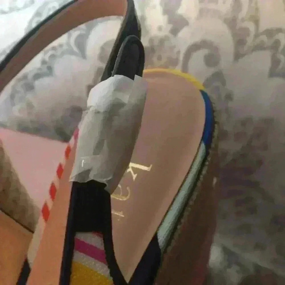 Kate Spade Multi Colored Striped Sling Back Espadrille Sandals w/ Bow Sz 7.5 - Picture 4 of 7